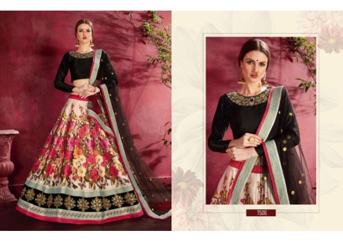 Floral Lehengha Choly Semi-Stitched Lehenga Choli with Dupatta Collection Black|Red