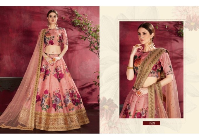 Floral Lehengha Choly Semi-Stitched Lehenga Choli with Dupatta Collection Pink 2