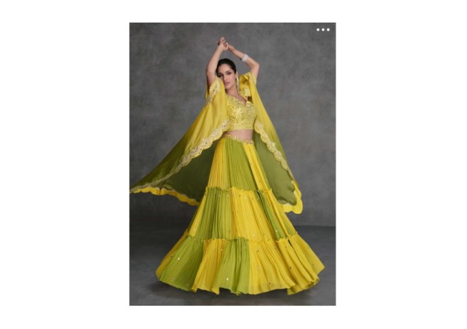 JUGNI SAYURI DESIGNER PRESENT NEW CATLOG  WESTERN TYPE LEHENGA CHOLY YELLOW