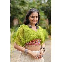  Dn 5037 Leheriya Print work with kutchi patchework in Faux Georgette Lehengha Choli Green