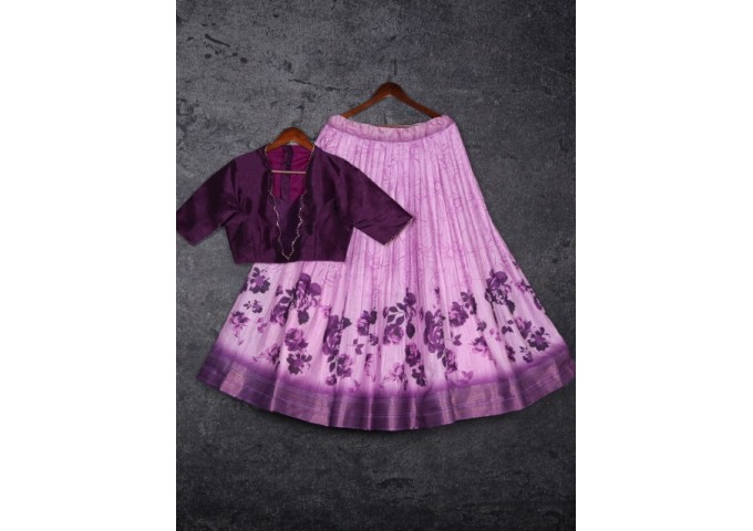 Dola Silk Floral Printed Lehenga Choly Purple