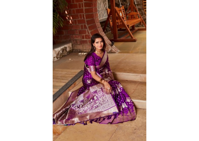 Parinay Kanjivaram Soft Satin Silk Saree Purple