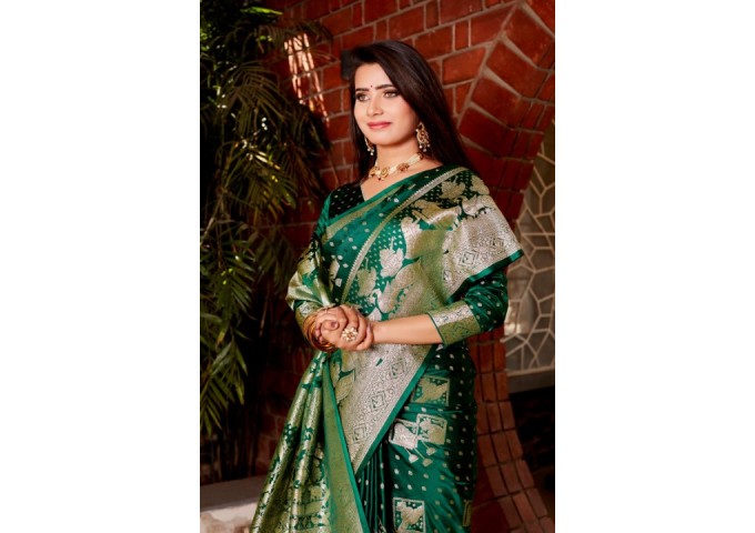 Parinay Kanjivaram Soft Satin Silk Saree Green