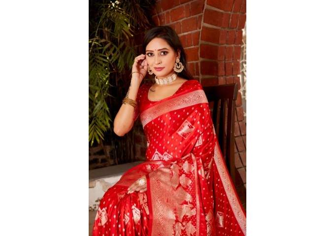 Parinay Kanjivaram Soft Satin Silk Saree Red