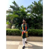 Navratri Special Mens Kurta Pajama With Duppata Dark Green