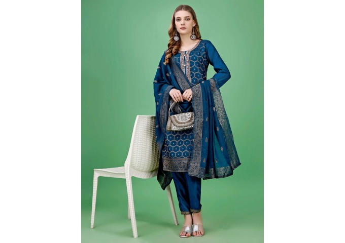 Jacquard Hits Suit Blue