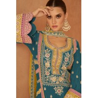 Gulkayra Designer Pari Palazzo Suit Shine Blue