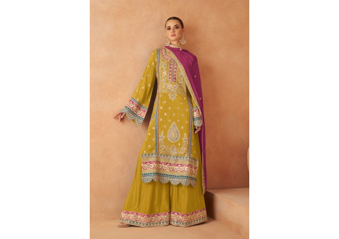 Gulkayra Designer Pari Palazzo Suit Shine Yellow