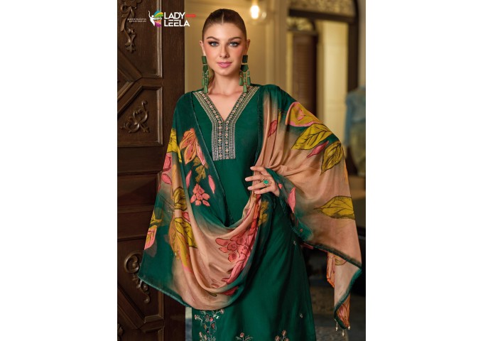 Lady Leela Shahida Embroidery Salwar Suit Shine Dark Green