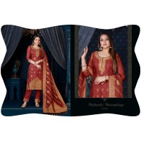 LILY AND LALI SILK KARI-3 SUIT RED