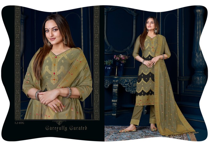 LILY AND LALI SILK KARI-3 SUIT GREEN 2