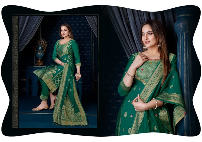 LILY AND LALI SILK KARI-3 SUIT GREEN 2