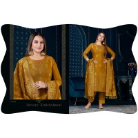 LILY AND LALI SILK KARI-3 SUIT LIGHT BROWN