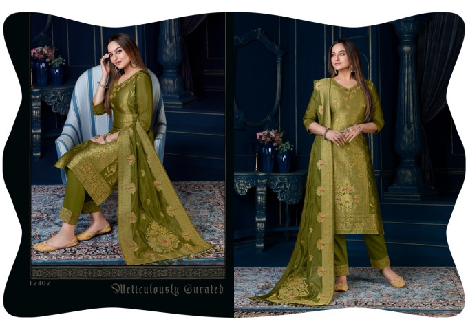 LILY AND LALI SILK KARI-3 SUIT GREEN 4