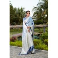 Kanjivaram Soft Satin Silk Saree Sky Blue