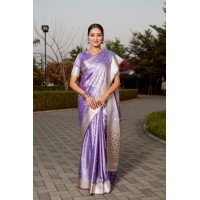 Kanjivaram Soft Satin Silk Saree Purple