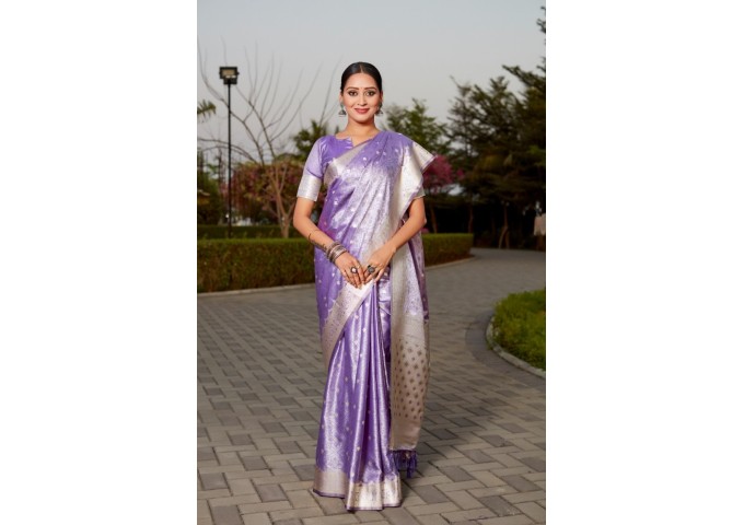 Kanjivaram Soft Satin Silk Saree Purple