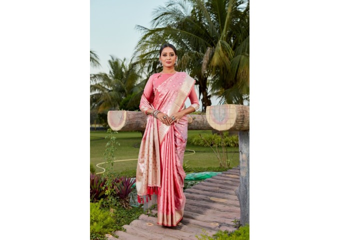 Kanjivaram Soft Satin Silk Saree Pink