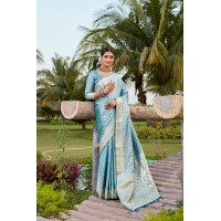 Kanjivaram Soft Satin Silk Saree Shine Blue