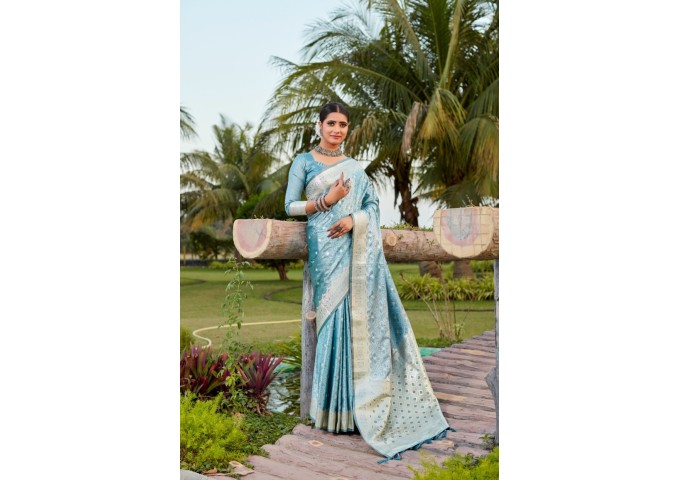 Kanjivaram Soft Satin Silk Saree Shine Blue