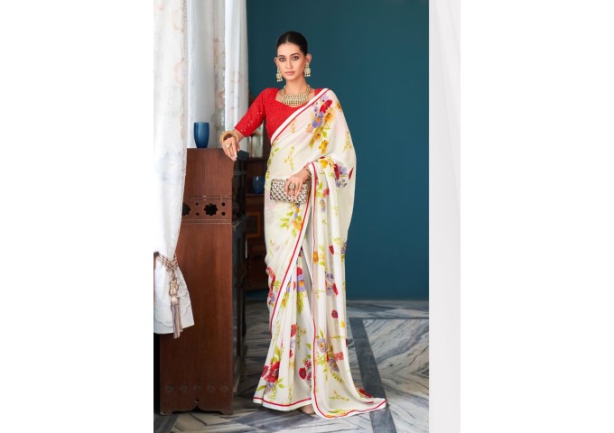 Stavan Jharokha Heavy Weight Less With Work Blouse Saree Creame