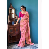 Stavan Jharokha Heavy Weight Less With Work Blouse Saree Pink 1