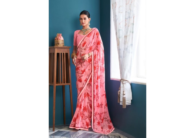 Stavan Jharokha Heavy Weight Less With Work Blouse Saree Pink 2