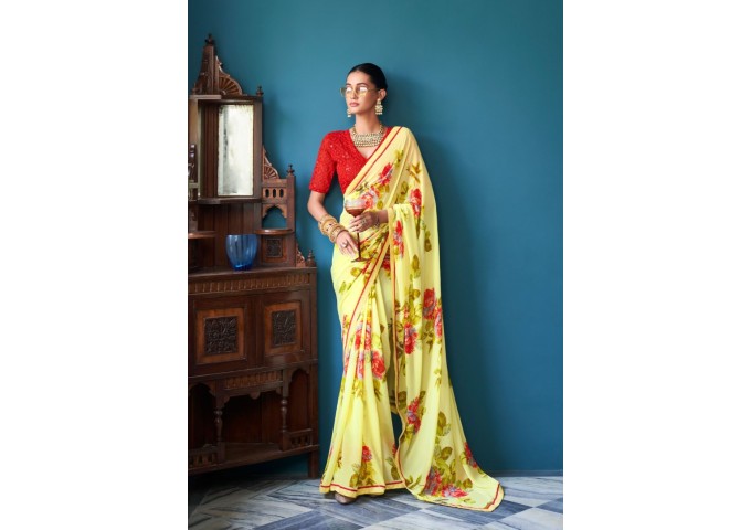 Stavan Jharokha Heavy Weight Less With Work Blouse Saree Yellow