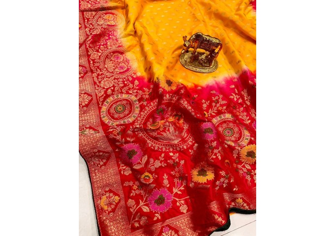 Kalki Pure Russian Dola with Double  Die Design Silk Saree 4