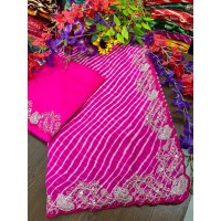 Pitta Lajeriya Pure CxC Georgette Saree Sawan Special Beautiful Unique Leheriya Print Saree Pink