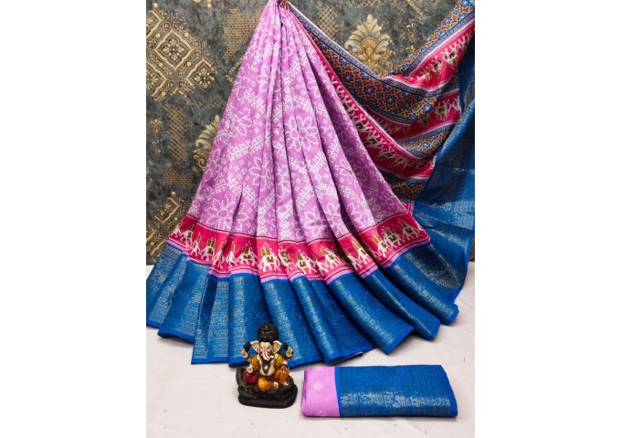 Rampyari Soft Patola Print In Dola Silk Fabric Saree Purple 2