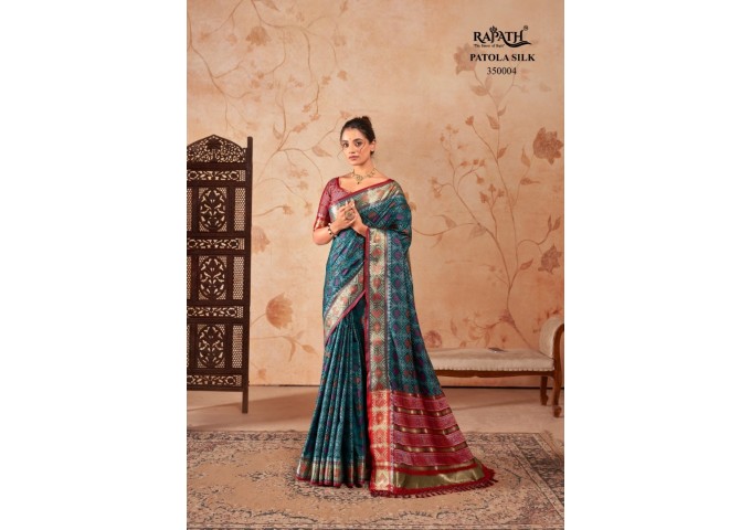 Stavan Riddhi Siddhi Soft Patola Silk with Contrast Blouse Saree Shine Blue