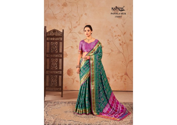 Stavan Riddhi Siddhi Soft Patola Silk with Contrast Blouse Saree Green