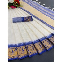 NP Checks Peacock Rich Cotton Silk Saree Blue