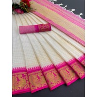 NP Checks Peacock Rich Cotton Silk Saree Pink