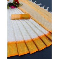 NP Checks Peacock Rich Cotton Silk Saree Orange