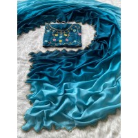 SOFT CHINON HANDWORK SAREE WITH RICH FLOWER  CUT DANA WORK SAREE SHINE BLUE