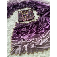 SOFT CHINON HANDWORK SAREE WITH RICH FLOWER  CUT DANA WORK SAREE SHINE PURPLE