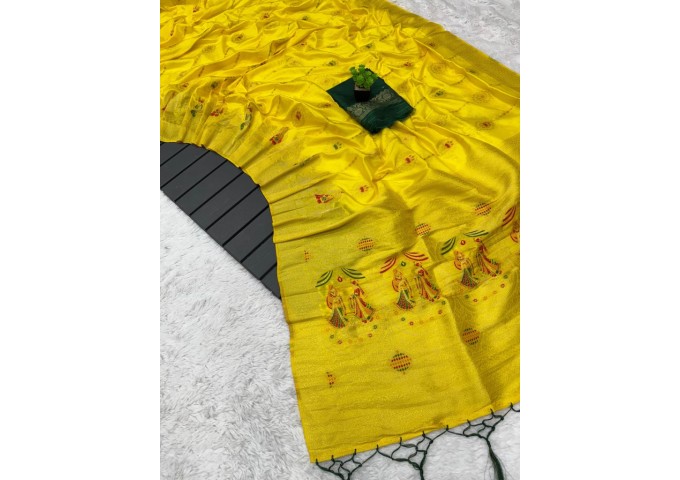 Rajyog Soft Dola Benttex Jeqard Border Saree Yellow