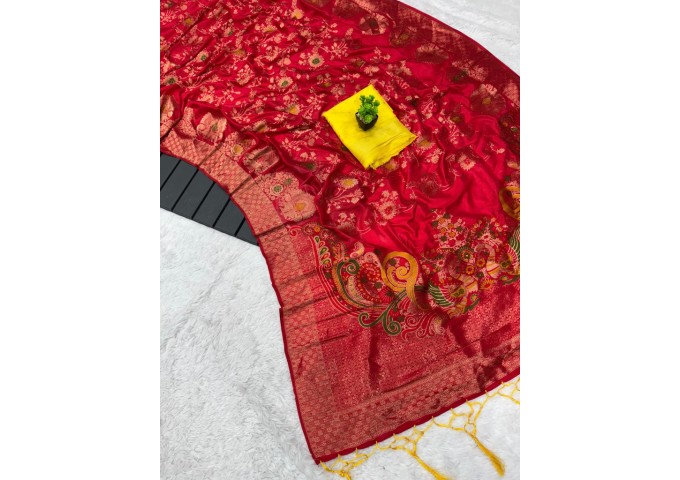 Rajyog Soft Dola Benttex Jeqard Border Saree Red