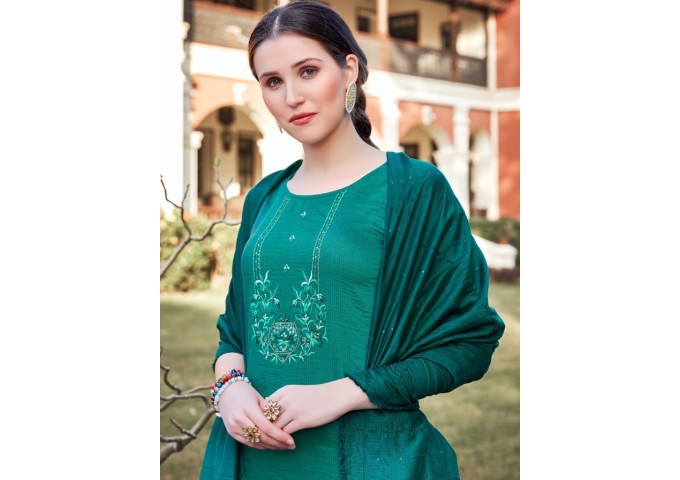 Ladyview Geet Viscose Silk With Stripe Kurti Dark Green 2