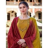 Ladyview Geet Viscose Silk With Stripe Kurti Dark Yellow