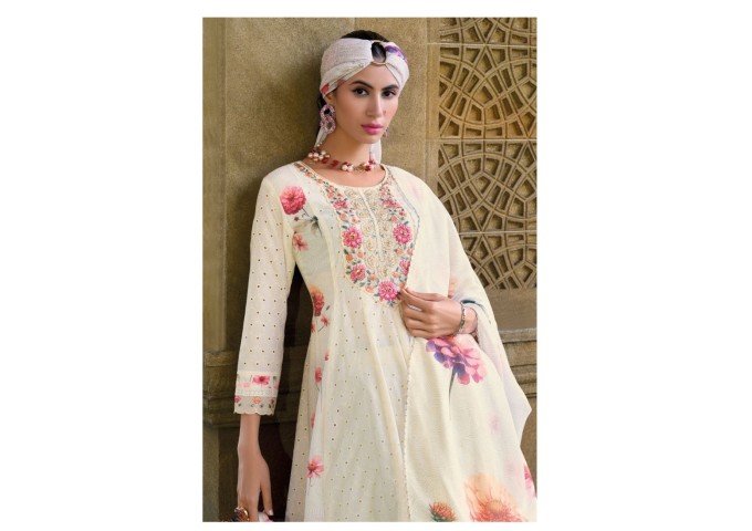 Premium Luxury Fancy Anarkali Print With Shifhli  Collection By  Kailee Fashion Meraki Creame