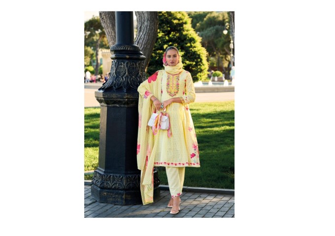 Premium Luxury Fancy Anarkali Print With Shifhli  Collection By  Kailee Fashion Meraki Yellow