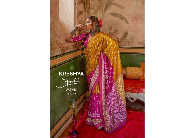 KRESHVA PREYASI MERCERIZER SIGMA SILK TRADITIONAL CLASSIC DESIGN SAREE YELLOW