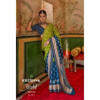 KRESHVA PREYASI MERCERIZER SIGMA SILK TRADITIONAL CLASSIC DESIGN SAREE BLUE