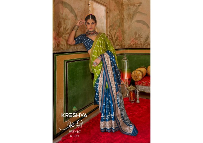 KRESHVA PREYASI MERCERIZER SIGMA SILK TRADITIONAL CLASSIC DESIGN SAREE BLUE