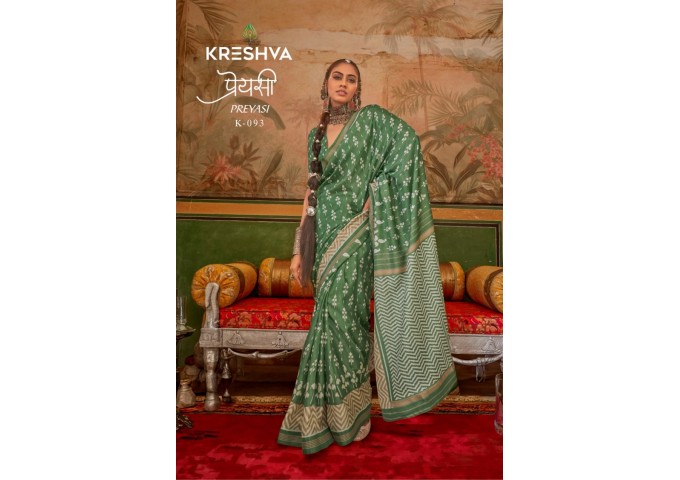 KRESHVA PREYASI MERCERIZER SIGMA SILK TRADITIONAL CLASSIC DESIGN SAREE GREEN