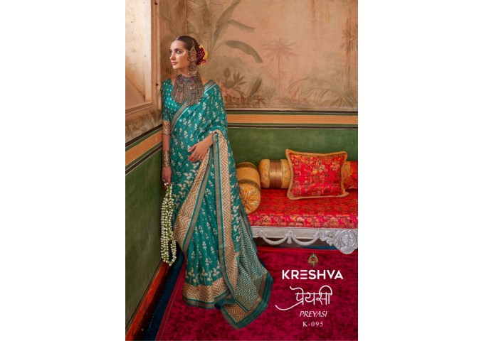 KRESHVA PREYASI MERCERIZER SIGMA SILK TRADITIONAL CLASSIC DESIGN SAREE GREEN 2