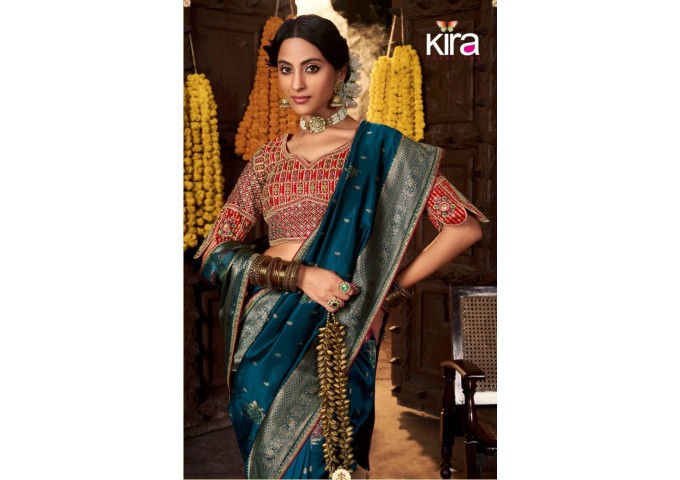 Kira Kiki Silk Pure Silk Weaving Saree Shine Blue